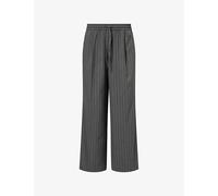 We Are Tala Womens We Are Tala Pinstriped Wide-Leg Woven Trousers Charcoal Grey Stripe L