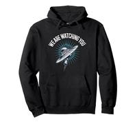 We Are Watching You Funny Alien Statement UFO Graphic Pullover Hoodie