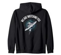 We Are Watching You Funny Alien Statement UFO Graphic Zip Hoodie