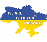 We are with Ukraine Vinyl Sticker, Blue and Yellow, 150mm x 100mm, for Car, Van, or Laptop, Britain Flag Design