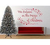 We Believe in The Magic of Christmas Quote, Vinyl Wall Art Sticker. Mural, Decal. Home, Wall, Mirror, Window Decor, Christmas Decor (50cm Wide x 34.3cm high, White)