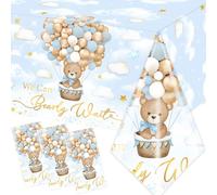 We Can Bearly Wait Baby Shower Decorations - 3Pcs Blue Teddy Bear Table Cover, Gender Reveal Tablecloths for Kids Birthday Party Supplies, 108x180cm