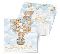 We Can Bearly Wait Baby Shower Napkins, 40Pcs Blue Bear Baby Shower Decorations Napkins, Teddy Bear Favors Napkin Cocktail Dessert Paper Napkin for Kids Gender Reveal Party Supplies