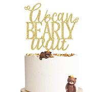 We Can Bearly Wait Cake Topper, Bear Baby Shower Decorations Supplies for Boys Girls, Teddy Theme Gender Reveal Party Dessert Ornaments Sign, Double-sided Gold Glitter