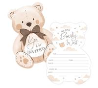 We Can Bearly Wait - Shaped Fill-In Invitation Cards - 12 Count | Teddy Bear Baby Shower Invites, Premium Date,Name & Place Fill-In Paper Invitations,Envelopes Included,USA-made