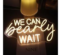 "We Can Bearly Wait" Warm White Neon Sign for Gender Reveal Party - Bear Theme LED Letters for Pregnancy Announcement Baby Shower Yard Decor