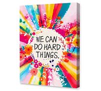 We Can Do Hard Things Inspirational Canvas Framed Wall, Colorful Flowers Girls Affirmation Motivational Canvas Framed Print for Teens Girls Home Bedroom Dorm Office Wall Decor 12" x 15"