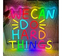 We Can Do Hard Things Neon Sign,Motivational LED Signs USB Powered Dimmable Neon Light for Classroom Office Library Kids Wall Art Bedroom Game Room Birthday Party Decor