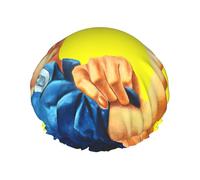 We Can Do It Print Large Waterproof Shower Bonnet For Women Long Hair, Washable Elastic Band Bath Hair Hat