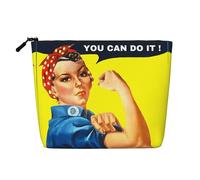 We Can Do It Printed Single-Layer Cosmetic Bag Faux Linen Material Large Capacity Coin Purse Travel and Business Trip Essential