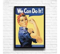 We Can Do It, WWII War Propaganda Poster Print, VE Day Celebrations Memorabilia, Patriotic Retro Wall Art, World War 2 Military History Décor, Vintage Nostalgic Art (A4 Framed (Black))