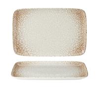 We Can Source It 27 x 20cm Scorched Porcelain Rectangular Serving Platters, Pack of 6 Crackle Glaze Sharing Plates for Starters, Mains & Buffet Dishes