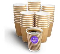 We Can Source It - 500 x 12oz Kraft Ripple Cups 3-PLY Disposable Insulated Paper Coffee Cups with White SIP Through LIDS - Manufactured by WECANSOURCEITLTD®
