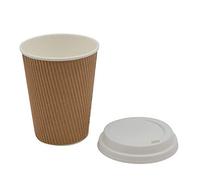 We Can Source It Ltd 100 x 12oz Ripple Brown Kraft Paper Cups - 3-PLY Disposable Insulated Coffee Cups with Secure White SIP Through Lids - Leak-Proof Durable Paper Cup for Tea, Coffee & Hot Beverages