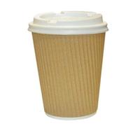 We Can Source It Ltd - 100 x 8oz Ripple Brown Kraft Paper Cups with White Lids - Strong 3-PLY Disposable Insulated Coffee Cups - Recyclable Drinking Cups for Hot Drinks, Tea, Coffee and Beverages