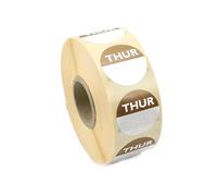 We Can Source It Ltd - 1000 Thursday Food Labels (Brown) with Dispenser Box - Writable, Self-Adhesive & Freezer Safe Day Dot Stickers for Commercial Kitchens, Restaurants & Food Prep