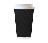 We Can Source It Ltd - 1000 x 12oz Black Ripple Disposable Hot Takeaway Coffee Cups with White Sip Through Lids