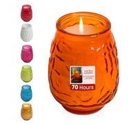 We Can Source It Ltd - 12 x Low Boy Glass Jar Candles with 70 Hour Burn Time - Orange Wax Jars for Home, Garden, Restaurant & Commercial Use - Lead-Free Cotton Wick