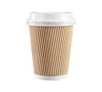 We Can Source It Ltd - 125 x 12oz Ripple Brown Kraft Paper Cup - 3-PLY Disposable Insulated Coffee Cups with Secure White SIP Through Lids - Leak-Proof Durable Paper Cup for Tea, Coffee & Hot Beverage