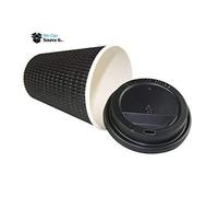 We Can Source It Ltd - 12oz. Black Ripple Paper Cups with Black Lids - Eco-Friendly 3 Ply Insulated Cups - 100% Compostable Recyclable - Great for Tea, Coffee, Hot Drinks - 100-Pack