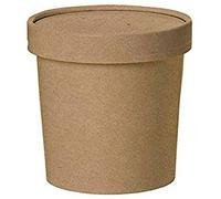 We Can Source It Ltd - 12oz Kraft Disposable Soup Ice Cream Container Round Deli Food with Lids Heavy Duty Paperboard - 200 Pots & Lids
