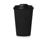 We Can Source It Ltd - 16oz. Disposable Black Ripple Paper Cups with Black Lids - Eco-Friendly 3 Ply Insulated Cups - 100% Biodegradable Compostable Recyclable - For Tea, Coffee, Hot Drinks - 100 Pack