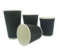 We Can Source It Ltd - 16oz Disposable Kraft Ripple Paper Cups - Insulated Black Paper Cups with 3 Ply Construction - 100% Compostable Recyclable - For Tea, Coffee, Hot Drinks - 500Pc