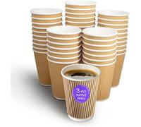 We Can Source It Ltd 16oz Ripple Brown Kraft Paper Cups - Strong 3-PLY Disposable Insulated Coffee Cups - Leak-Proof Recyclable Drinking Cups for Hot Drinks, Tea, Coffee and Beverages (150)