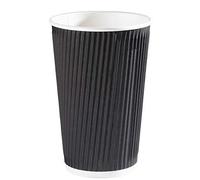 We Can Source It Ltd - 200 x 16oz Black Ripple Paper Cups - Double Wall Insulated Hot Drink Coffee Cups - Takeaway Serving Cup for Tea, Coffee and Soup - Disposable Glass for Cafe, Office, Restaurants