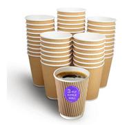 We Can Source It Ltd 25 X 12Oz Ripple Kraft Paper Cups With Lids 3 Ply Insulated Disposable Coffee Cups Eco Friendly Bulk Pack