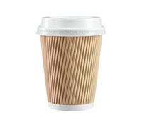 We Can Source It Ltd 25 x 16oz Ripple Brown Kraft Paper Cups - 3-PLY Disposable Insulated Coffee Cups with Secure White SIP Through Lids - Leak-Proof Durable Paper Cup for Tea, Coffee & Hot Beverages