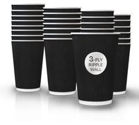 We Can Source It Ltd - 400 Sets of 12oz Insulated Black Paper Coffee Cups, Disposable Hot Beverage Cup for Coffee, Tea - Leak-Proof Disposable Coffee Cups for Home, Office and Cafes
