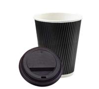 We Can Source It Ltd - 50 Sets of 12oz Insulated Black Paper Coffee Cups with Lids, Disposable Hot Beverage Cup for Coffee, Tea - Leak-Proof Disposable Coffee Cups for Home, Office and Cafes