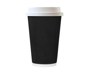 We Can Source It Ltd - 50 x 12oz Black Ripple Disposable Hot Takeaway Coffee Cups with White Sip Through Lids