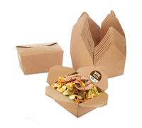 We Can Source It Ltd - 50 x No.4 Kraft Brown Food Boxes 98oz with Fold Lid | Disposable Takeaway Meal Containers for Noodles, Salad, Rice & Pasta - Stackable Lunch Boxes for Cafe, Hotel & Food Delivery