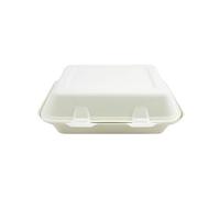 We Can Source It Ltd - 50 x Sugarcane Bagasse White Clamshell Food Boxes 9x6" - Disposable Takeaway Food Containers 900ml with Snap Lid - Microwave Safe Meal Storage Boxes for BBQs, Events & Catering