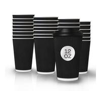 We Can Source It Ltd - 500 Sets of 12oz Insulated Black Paper Coffee Cups with Lids, Disposable Hot Beverage Cup for Coffee, Tea - Leak-Proof Disposable Coffee Cups for Home, Office and Cafes