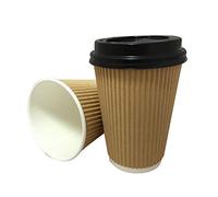We Can Source It Ltd - 500 x 16oz Kraft Triple Ripple Paper Wall Disposable Tea Coffee Cappuccino Hot Drinks Cups & Black Lids