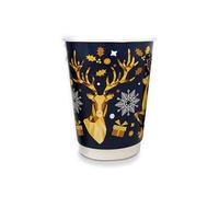 We Can Source It Ltd - 8oz Christmas Paper Coffee Cups with Black Sip Through Lids - Eco Friendly and Disposable Holiday Hot Beverage Cups - Ideal for Parties, Hot Chocolate, Tea, Coffee - 100 Cups