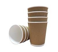 We Can Source It Ltd - 8oz. Kraft Ripple Paper Cups with Lids - Eco-Friendly Drinkware 100% Recyclable - Great for Tea, Coffee, Hot Drinks - 300 Pack