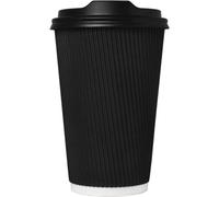 We Can Source It Ltd - 1000 Sets of 8oz Insulated Black Paper Coffee Cups with Lids, Disposable Hot Beverage Cup for Coffee, Tea - Leak-Proof Disposable Coffee Cups for Home, Office and Cafes