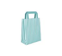 We Can Source It Ltd - Aqua Blue Candy Stripe Kraft Paper Carrier Bags 26cm x 12cm x 35cm with Tape Handles - SOS Block Bottom Bags for Takeaway, Parties, Weddings, Catering, and Retail - Pack of 30