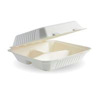 We Can Source It Ltd - Bagasse 3 Compartment Food Lunch Boxes 9x9 Inch with Hinged Lid - Microwave & Freezer Safe Containers for Takeaway, Meal Prep & Parties - Leak Resistant Design - Pack of 50