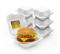 We Can Source It Ltd - Bagasse Disposable Takeaway White Burger Box - 6" Sugarcane Food Tray Perfect for Takeaways, Festivals, Carnivals, Cafes - Takeaway Boxes (100)