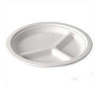 We Can Source It Ltd - Bagasse Sugarcane Plates with 3 Compartment, 100% Compostable & Disposable Round Plates, 10"/26cm Size Eco Disposable Plates - Pack of 250