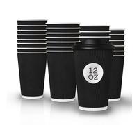 We Can Source It Ltd - Black Double Wall Paper Cups with Black Lids 12oz - Insulated Takeaway Coffee Cups with Leak-Proof Design - Hot & Cold Drinks - Ideal for Office, Café & Events - Pack of 1000
