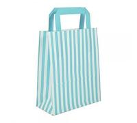 We Can Source It Ltd - Blue Candy Stripe Kraft Paper Carrier Bags 26cm x 35cm x 12cm with Flat Handles - Recyclable SOS Block Bottom Gift Bags for Takeaway, Wedding, Parties and Retail - Pack of 40