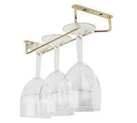 We Can Source It Ltd - Brass Wine Glass Hanger Rack - 10 inch Under-Shelf Stemware Holder Space-Saving Bar & Kitchen Storage - Organiser for Goblets in Home, Bar & Restaurant Use