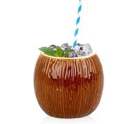 We Can Source It Ltd - Ceramic Tiki Mugs with Coconut Design - Decorative Polynesian Cocktail Drinkware for Tropical Parties - Durable, Reusable and Ideal for Bar or Home Use - Set of 5 (500ml)
