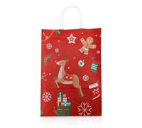 We Can Source It Ltd Christmas Design Paper Bags With Twisted Handles | Strong Premium Paper | Medium Red Reindeer | 100 Bags